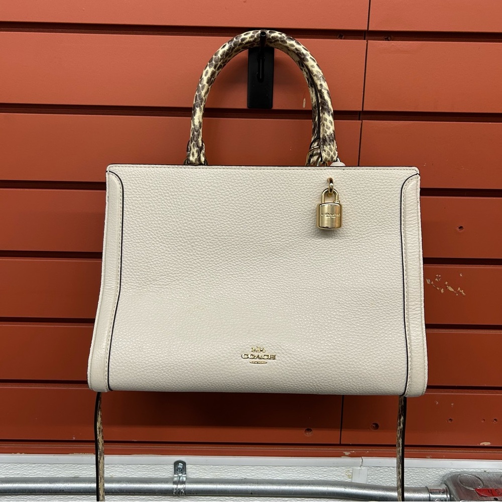Coach Handbag Womens OSFA Tan Zoe Caryall Snakeskin F87669 Leather Satchel Purse - Picture 1 of 8